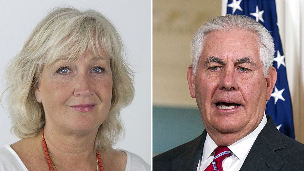 Till vänster Erika Bjerström. Till höger Rex Tillerson.