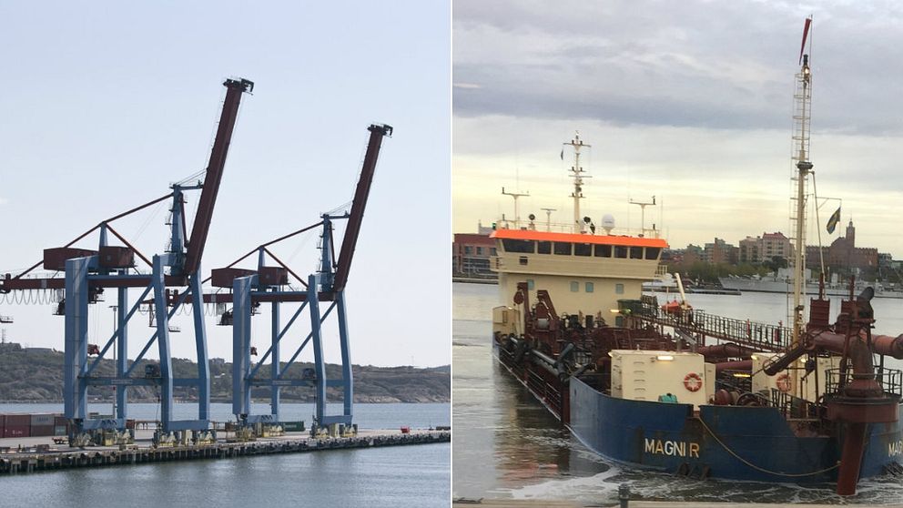 Båten som fraktat sand från Läsö i Danmark till Frihamnen i Göteborg.