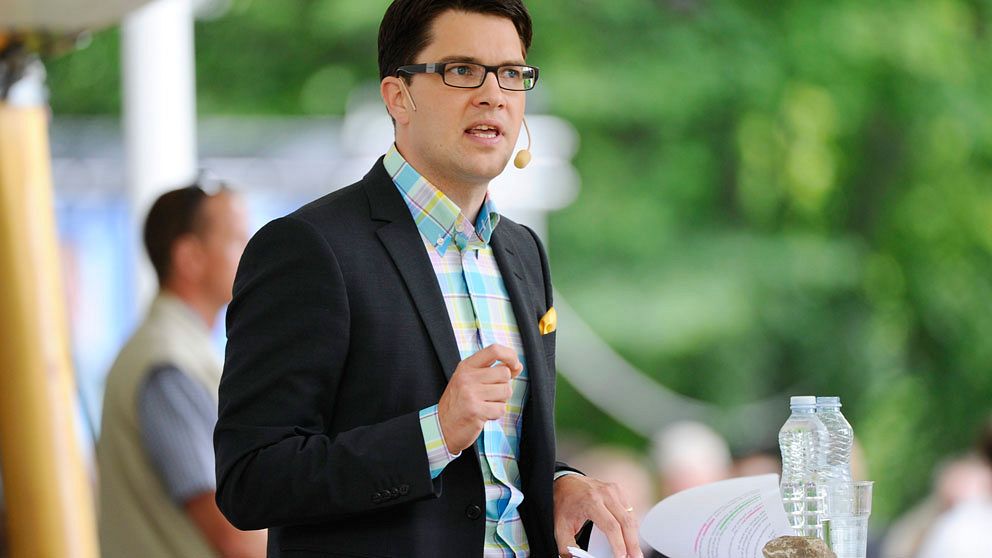 Sverigedemokraternas partiledare Jimmie Åkesson talar i Almedalen. Foto: Scanpix