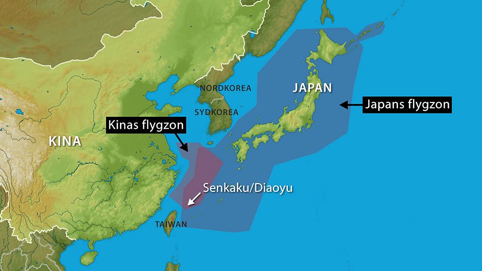 Japans och Kinas flygzoner överlappar varandra delvis