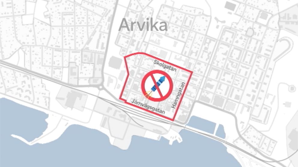 Det kommer att vara fyrverkeriförbud mellan Skolgatan och Järnvägsgatan.