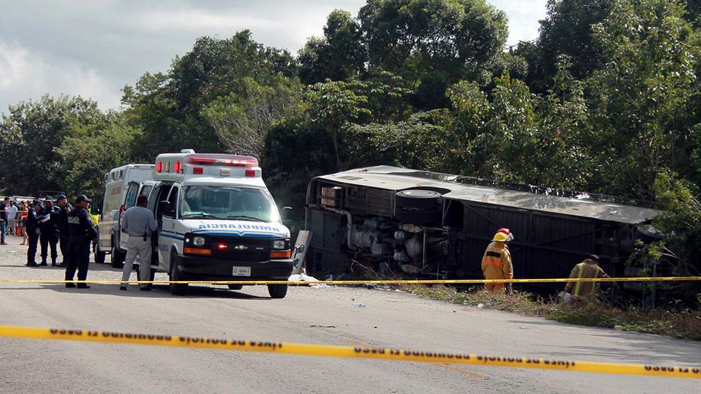 Bussolyckan skedde i Mahahual, Quintana Roo i Mexiko.