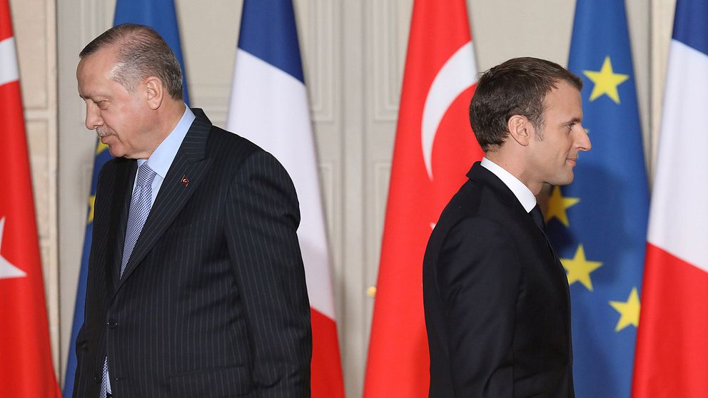 Turkiets president Recep Tayyip Erdogan och Frankrikes president Emmanuel Macron