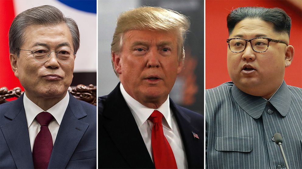 Sydkoreas president Moon Jae-il, USA:s president Donald Trump och Nordkoreas ledare Kim Jong-un.