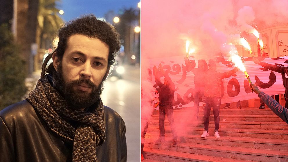 Wahib ben Chahla samt demonstranter i Tunis
