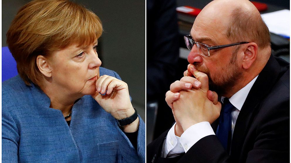 Angela Merkels CDU och Martin Schulz Socialdemokrater