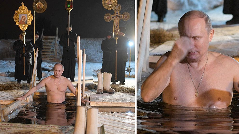 – Presidenten har badat i ishål i många år, säger pressekreteraren Dmitrij Peskov.