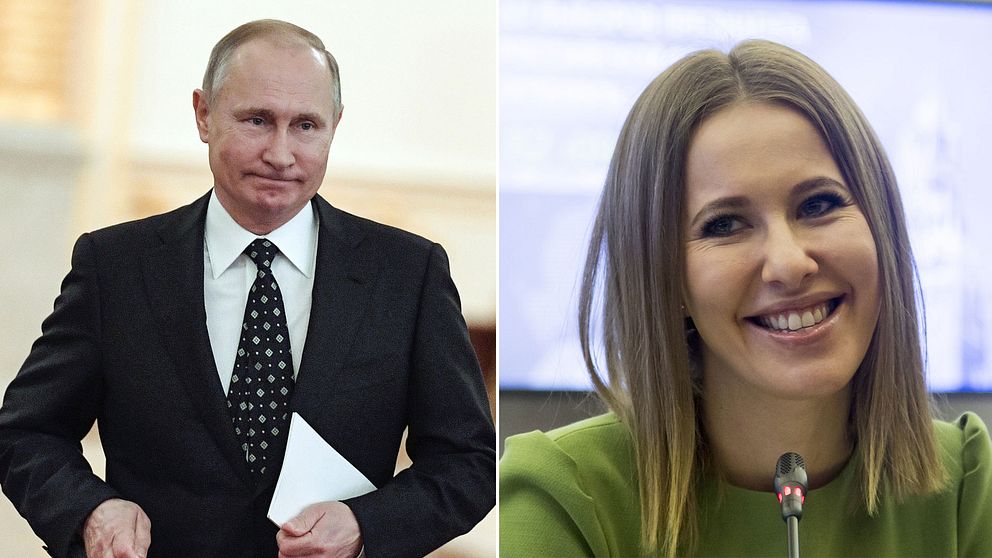 Rysslands president Vladimir Putin och kandidat till posten Ksenia Sobtjak.