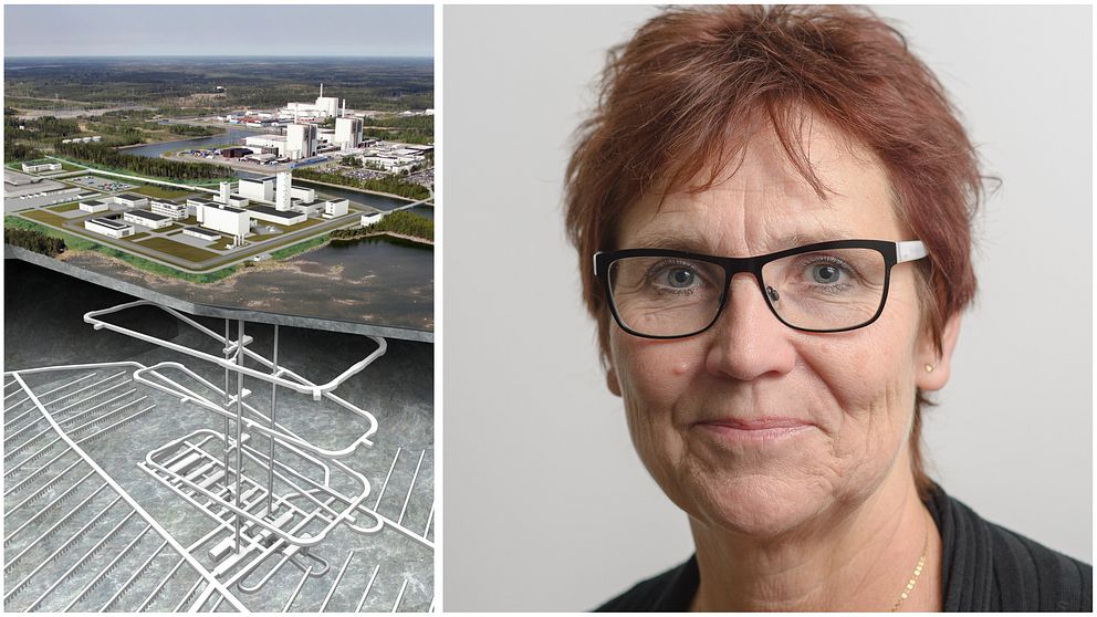 Bild på den slutförvarsmetod som SKB föreslagit och Östhammars kommunalråd Margareta Widen-Berggren (S)