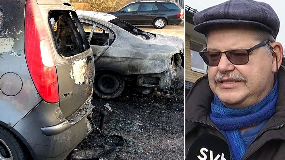 Lars-Åke Olausson, Lilla Tjärby, säger att det känns otryggt efter de senaste nätternas bilbränder i Laholm.