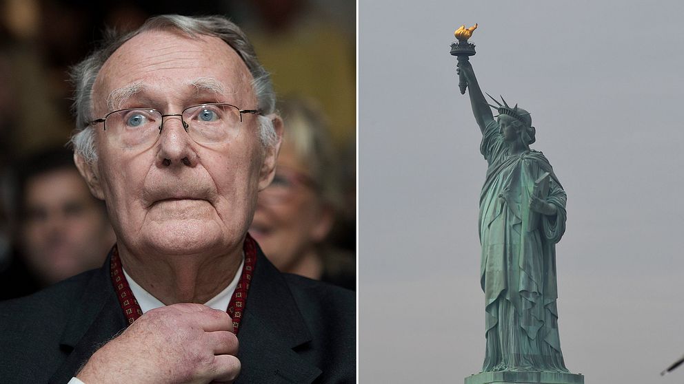 Bertil Kamprad och frihetsgudinnan i New York.