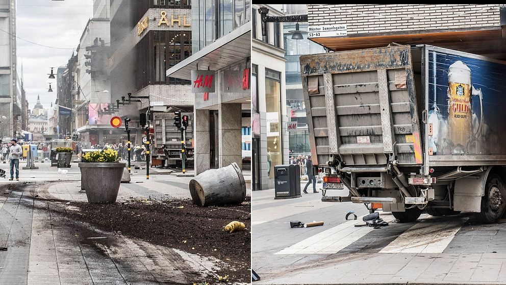 Lastbilen efter kraschen in i Åhléns.