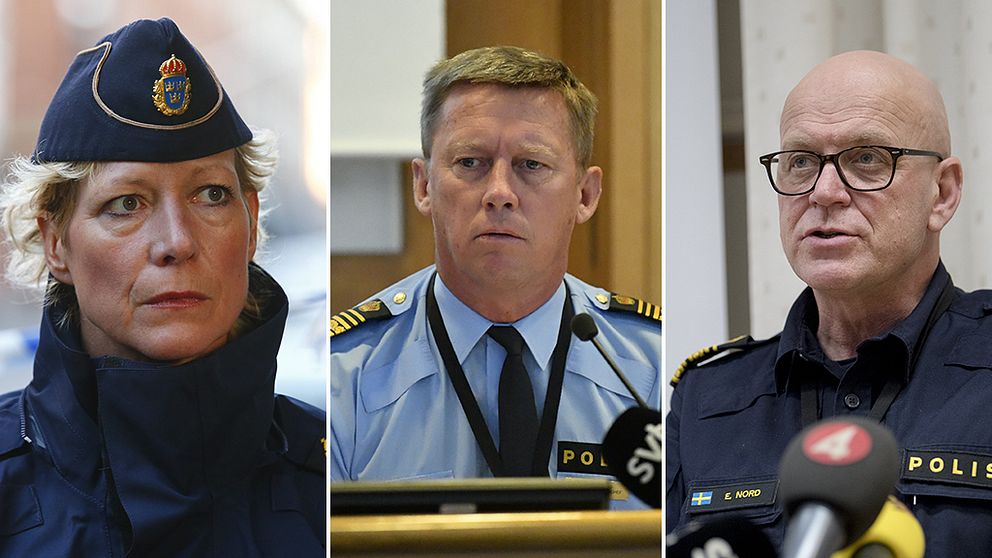 Lena Matthijs, polisområdeschef Älvsborg, Klas Friberg, polisregionchef i Göteborg och Erik Nord, polisområdeschef Storgöteborg.
