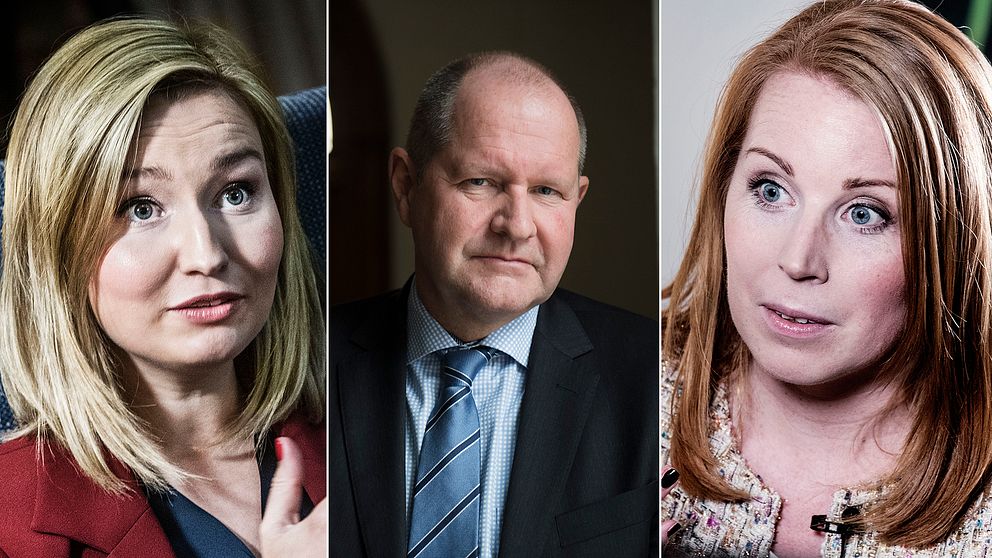 KD-ledaren Ebba Busch Thor, avgående rikspolischefen Dan Eliasson och Centerpartiets ledare Annie Lööf.