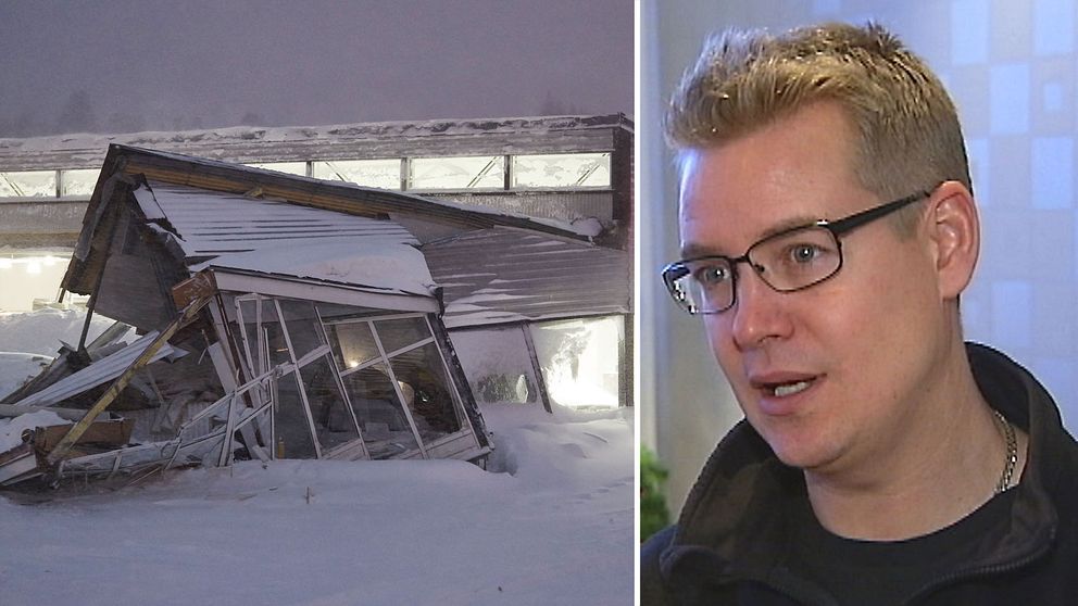 Bilhall rasade under snömassor. Christoffer Jonsson, skadechef, Länsförsäkringar Västernorrland.