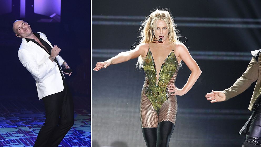 Pitbull till vänster, Britney Spears till höger.
