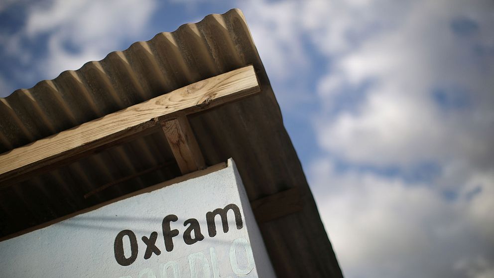 En Oxfam-skylt i Haiti från åren då hjälpinsatsen pågick