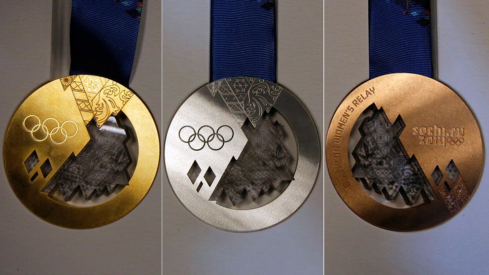 Medaljerna som medaljörerna får i Sotji.