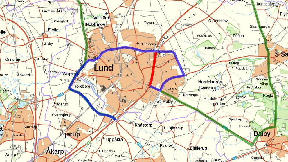 karta trafikomledning spårväg Lund