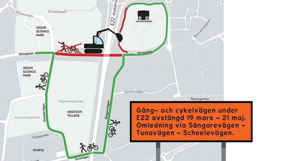 Den gröna vägen ska man cykla eller gå när vägen under Sölvegatan är avstängd.