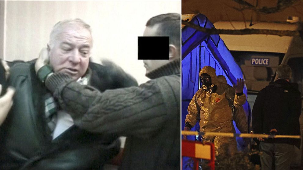 Bilden till vänster visar när Sergej Skripal grips sedan han avslöjats som dubbelagent.