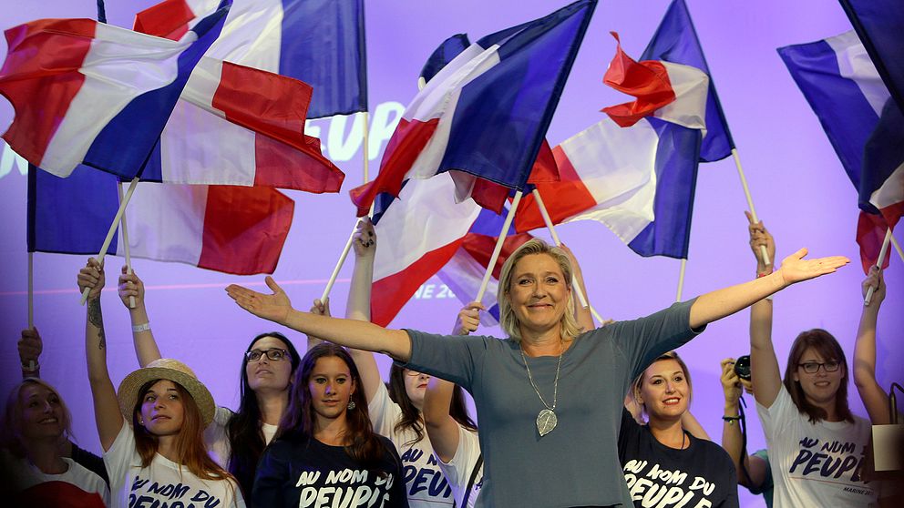Marine Le Pen kampanjar inför presidentvalet 2017.