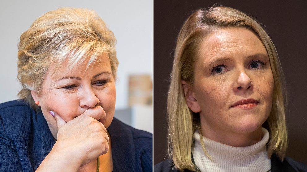 Norges statsminister Erna Solberg (H) och Norges justitie- och invandringsministern Sylvi Listhaug (FrP).