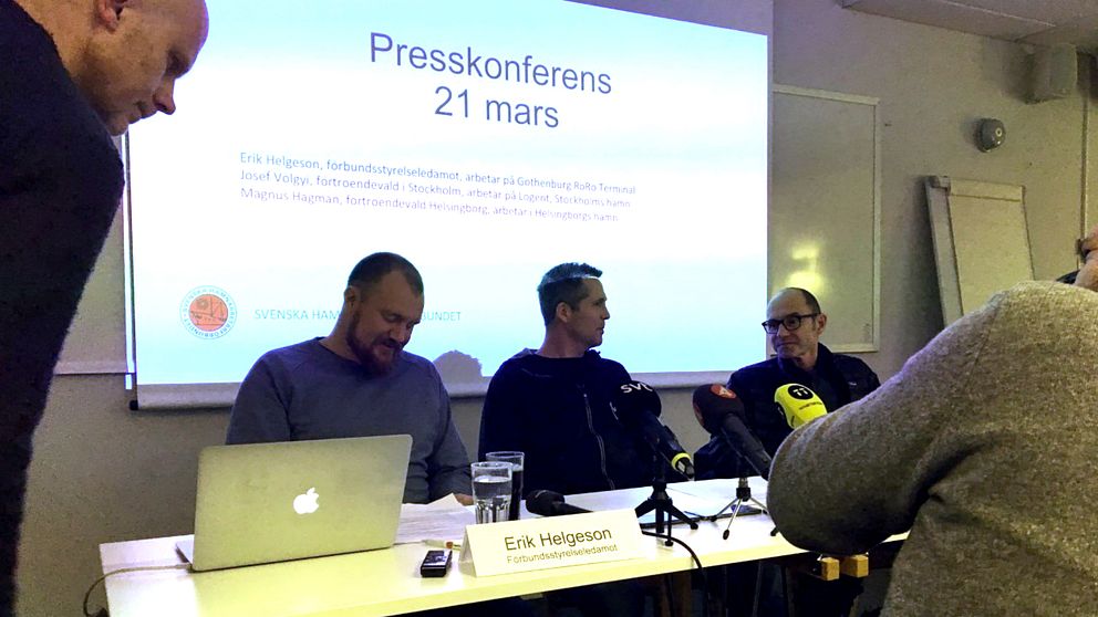 Presskonferens om Hamnarbetareförbundets eventuella sammanslagning med Transport.