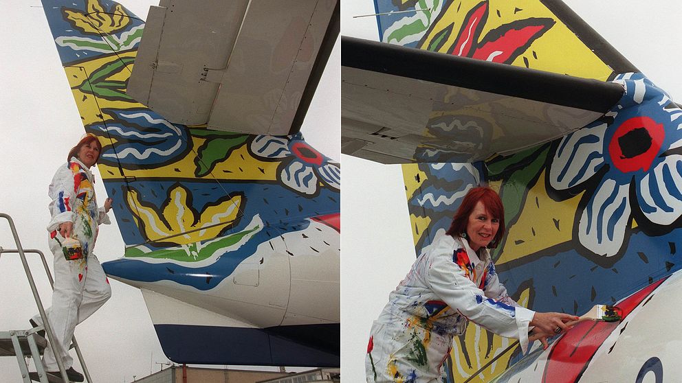 Hennes konst fick representera Sverige på British Airways flygplansstjärtar 1998.
