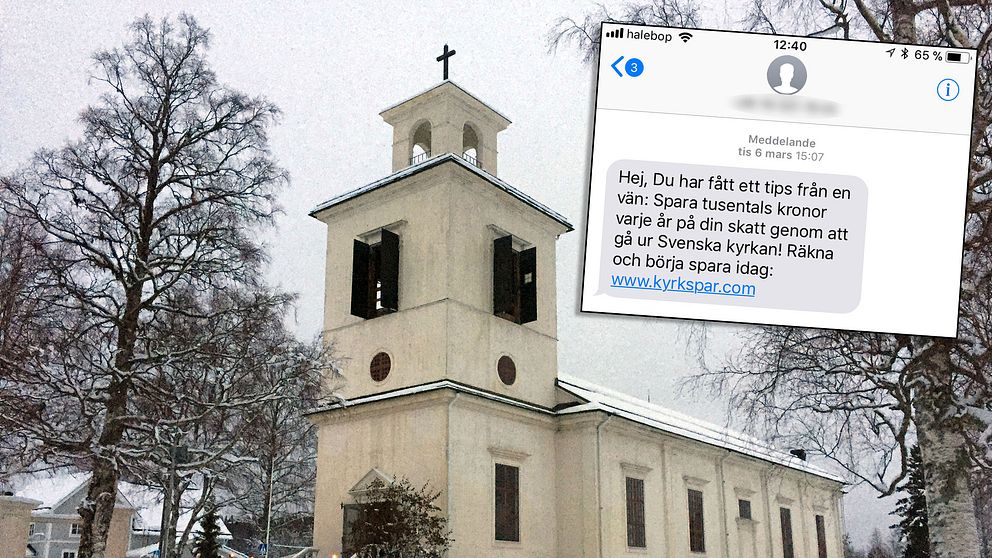 Skorpeds kyrka i Ångermanland, samt skärmdump på sms från kyrkspar
