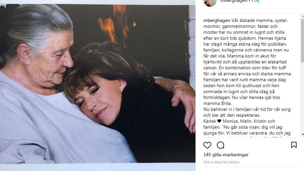 Folkkära artisten Barbro ”Lill-Babs” Svensson är död, meddelar hennes dotter Malin Berghagen på Instagram.