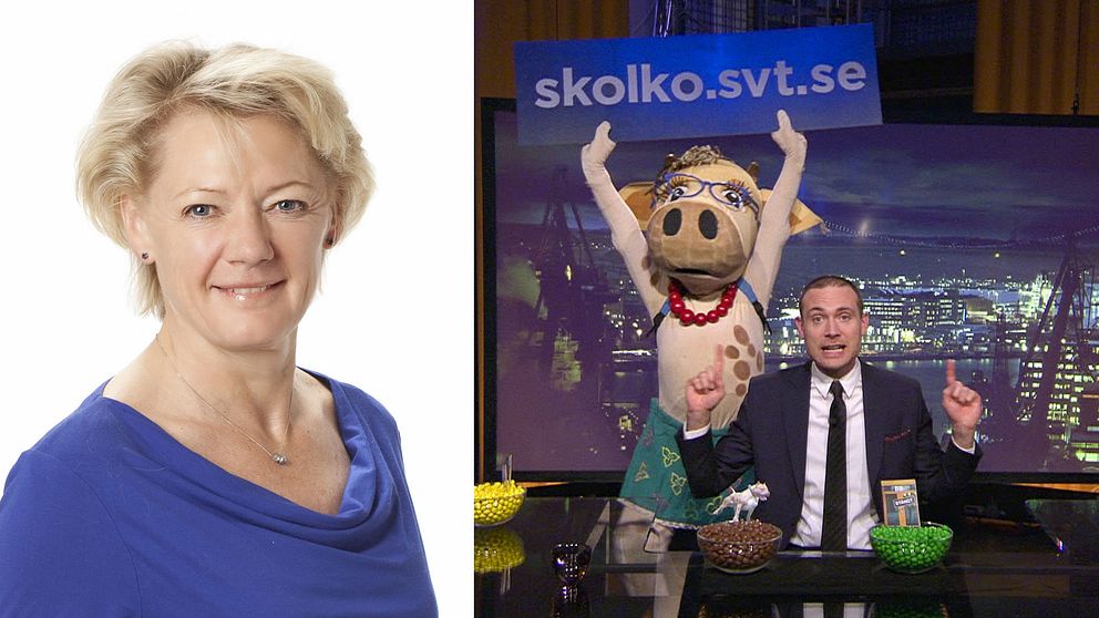 Ulla Hamilton och en scen ur programmet Svenska nyheter