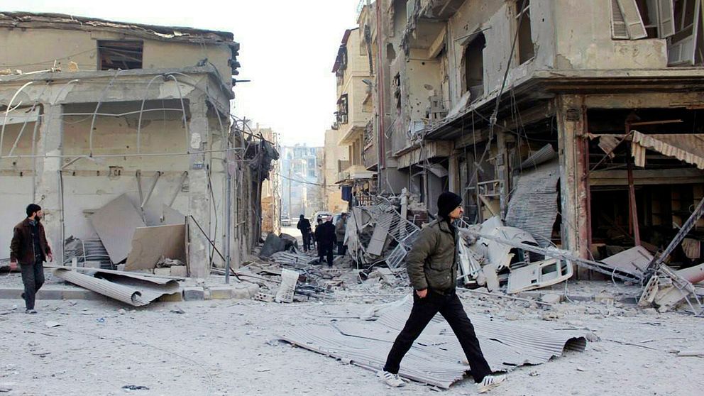 En bild inifrån det svårt krigsskadade Douma tidigare i veckan, staden i förortsregionen östra Ghouta strax utanför Damaskus.