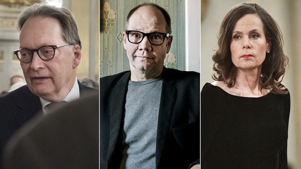 Horace Engdahl, Peter Englund och Svenska Akademiens ständiga sekreterare Sara Danius.