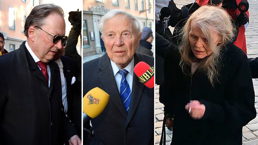 Horace Engdahl, Sture Allén och Kristina Lugn på väg in mot sammanträdet med Svenska Akademien under onsdagen.