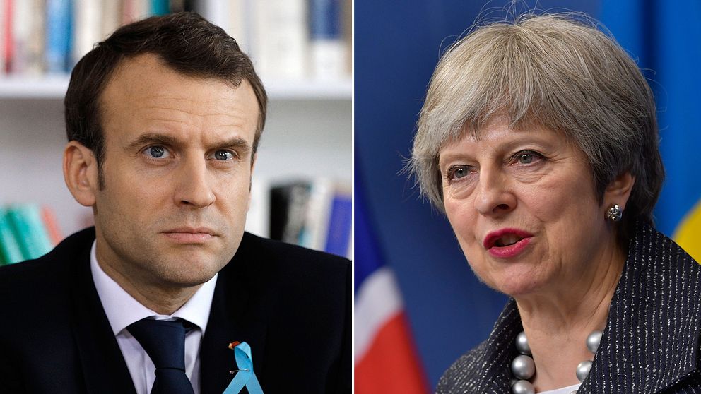 Frankrikes president Emmanuel Macron och Storbritanniens premiärminister Theresa May.