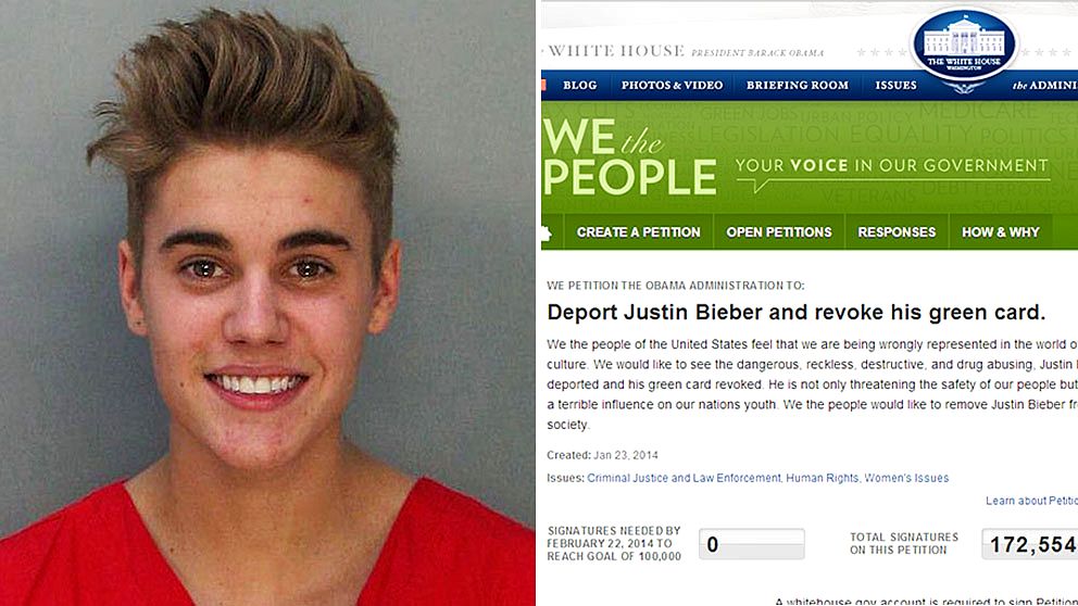 Närmare 200.000 vill deportera Justin Bieber.
