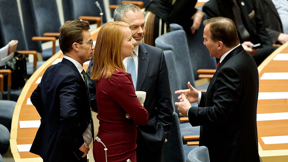 Partiledare för M, C, L och S: Ulf Kristersson, Annie Lööf, Jan Björklund och Stefan Löfven.