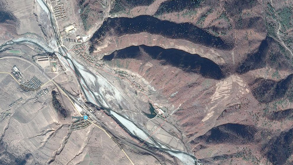 Satellitbild av Punggye-ri som är Nordkoreas enda kända anläggning för kärnvapentester.
