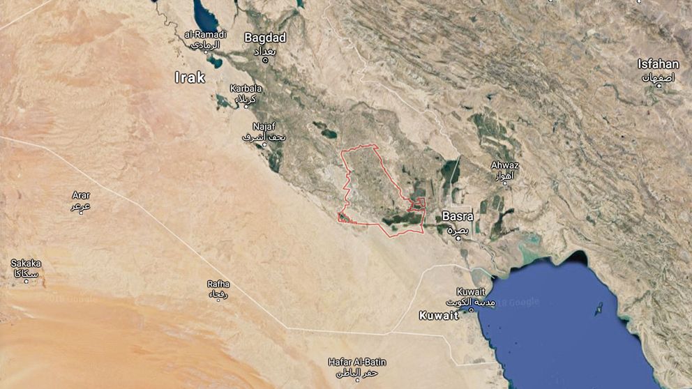 Karta över Dhi Qar-regionen i södra Irak där Abu Tbeirah ligger.