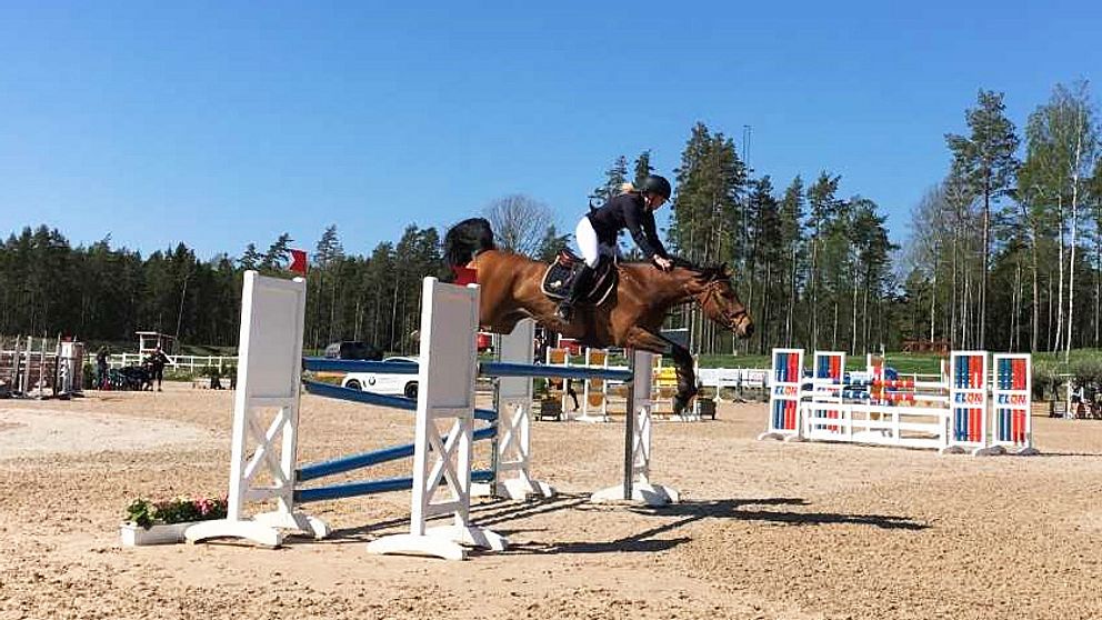 Ekipage som hoppar över hinder vid ryttartävlingarna Wermlands Equestrian Games.