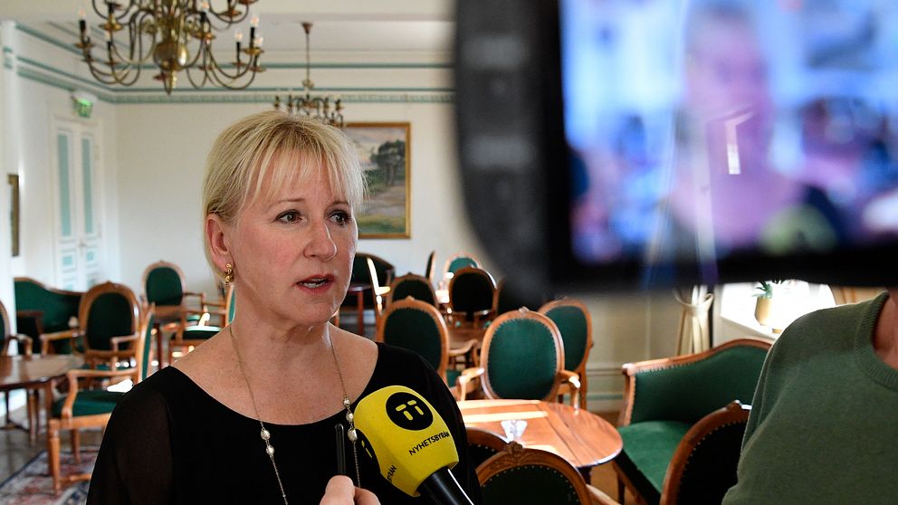 Utrikesminister Margot Wallström (S) blir intervjuad.