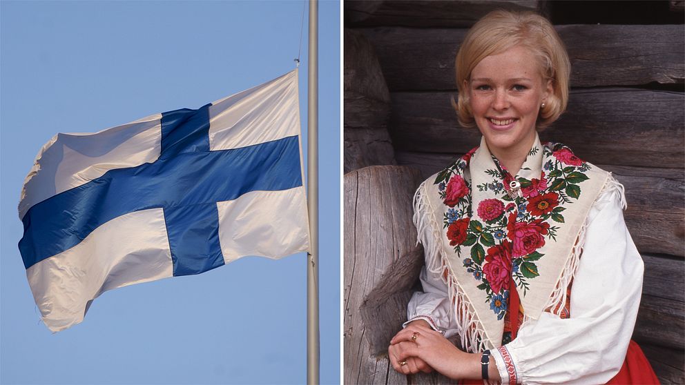Finlands flagga samt bild på Miss Västerdalarna år 1969.