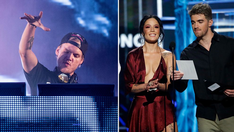 The Chainsmokers och sångerskan Halsey på att hedra bortgångne Avicii i ett känslosamt tal