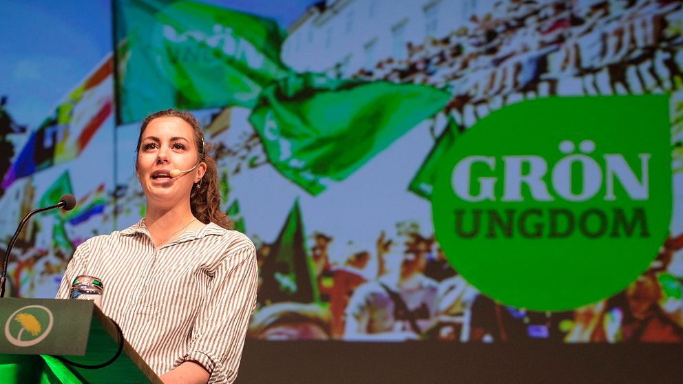 Hanna Lidström, språkrör för Grön Ungdom, tala under Miljöpartiets kongress i maj förra året.