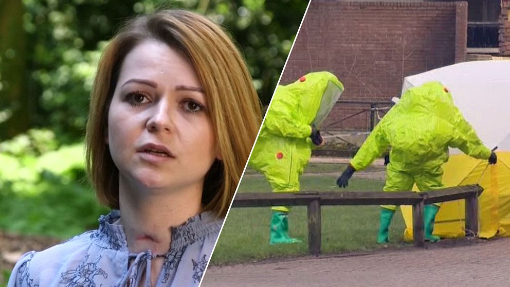 Julia Skripal och tekniker som undersöker platsen där nervgasattacken ägde rum.