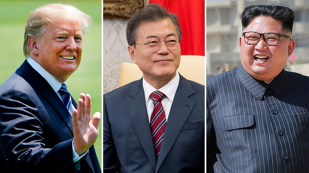 USA:s president Donald Trump, Sydoreas president Moon Jae-in och Nordkoreas diktator Kim Jong-Un