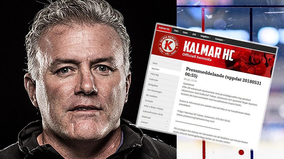Bild på Duane Smith och pressmeddelande från Kalmar HC:s hemsida.