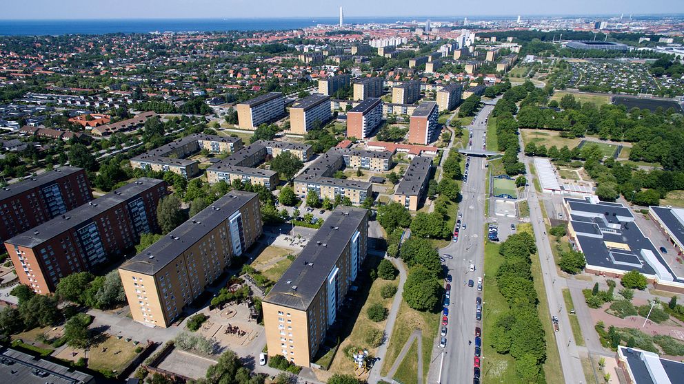 Flygbild över stadsdelen Kroksbäck i Malmö.