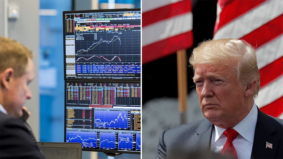 En bild på börssiffror och Donald Trump.